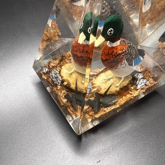 Lucite Paperweight Mallard Duck Hand Carved Duck Hunting - Picture 3 of 13